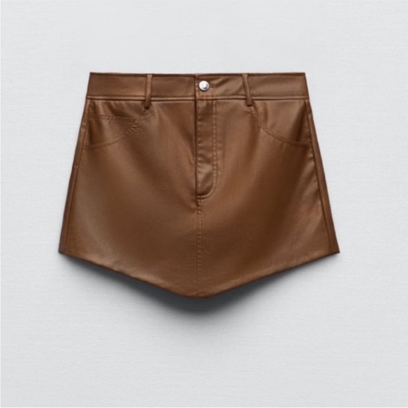 Zara faux leather brown tan skort skirt - Picture 1 of 5